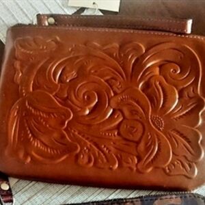 Patricia Nash Brown Floral Tooled Leather Clutch